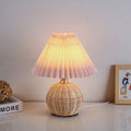 Rattan Fabric Pleated Conic Ball LED Table Lamp for Bedroom-Lighting > Table Lamps-casanuva-Warm Light (3000K)-Pink-5V-casanuva