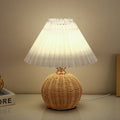 Rattan Fabric Pleated Conic Ball LED Table Lamp for Bedroom-Lighting > Table Lamps-casanuva-Warm Light (3000K)-White-5V-casanuva