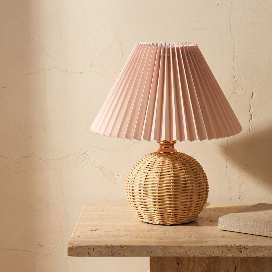 Rattan Fabric Pleated Conic Ball LED Table Lamp for Bedroom-Lighting > Table Lamps-casanuva-casanuva