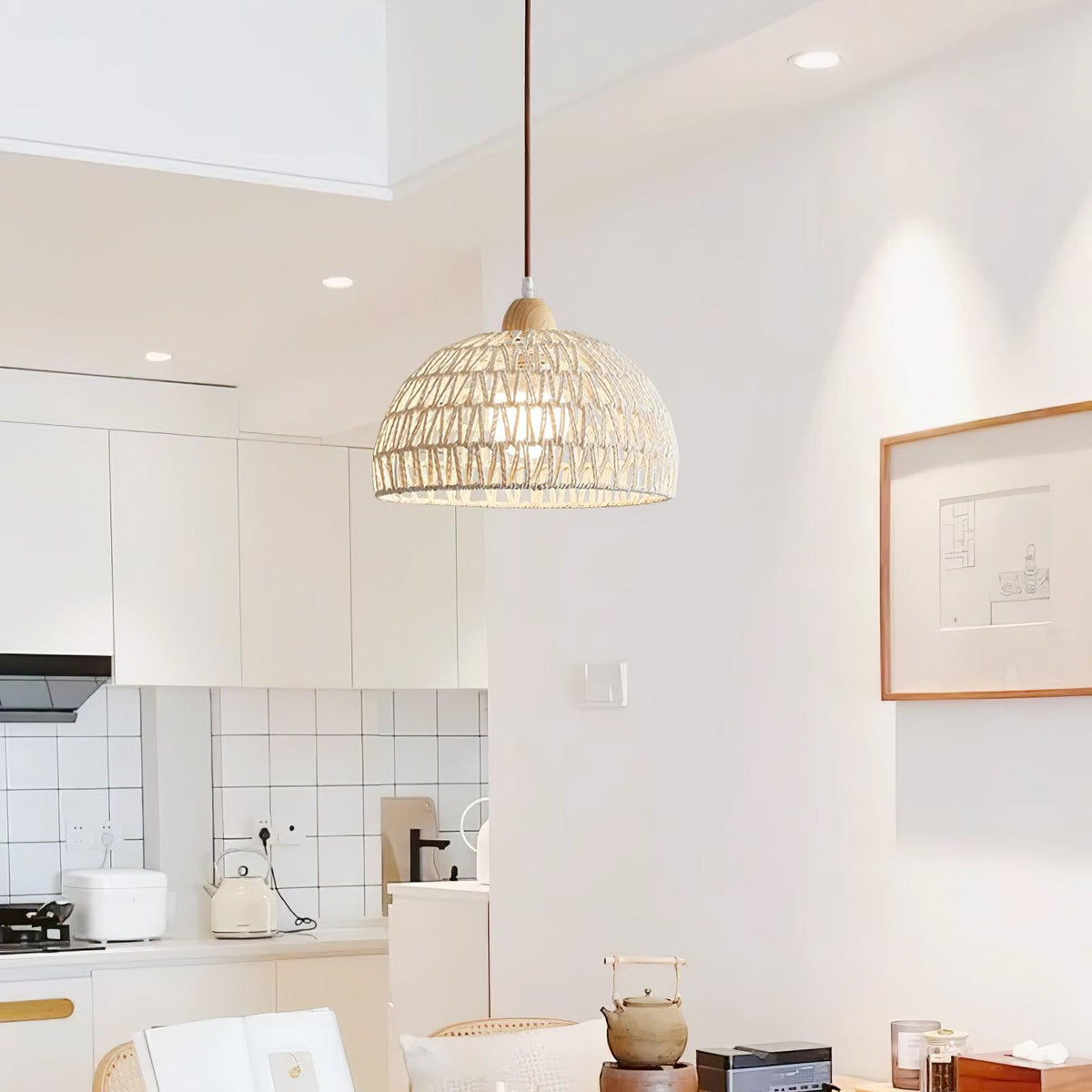 Rattan Pendant Light with Arch Design-Lighting > Pendant Lights-casanuva-casanuva