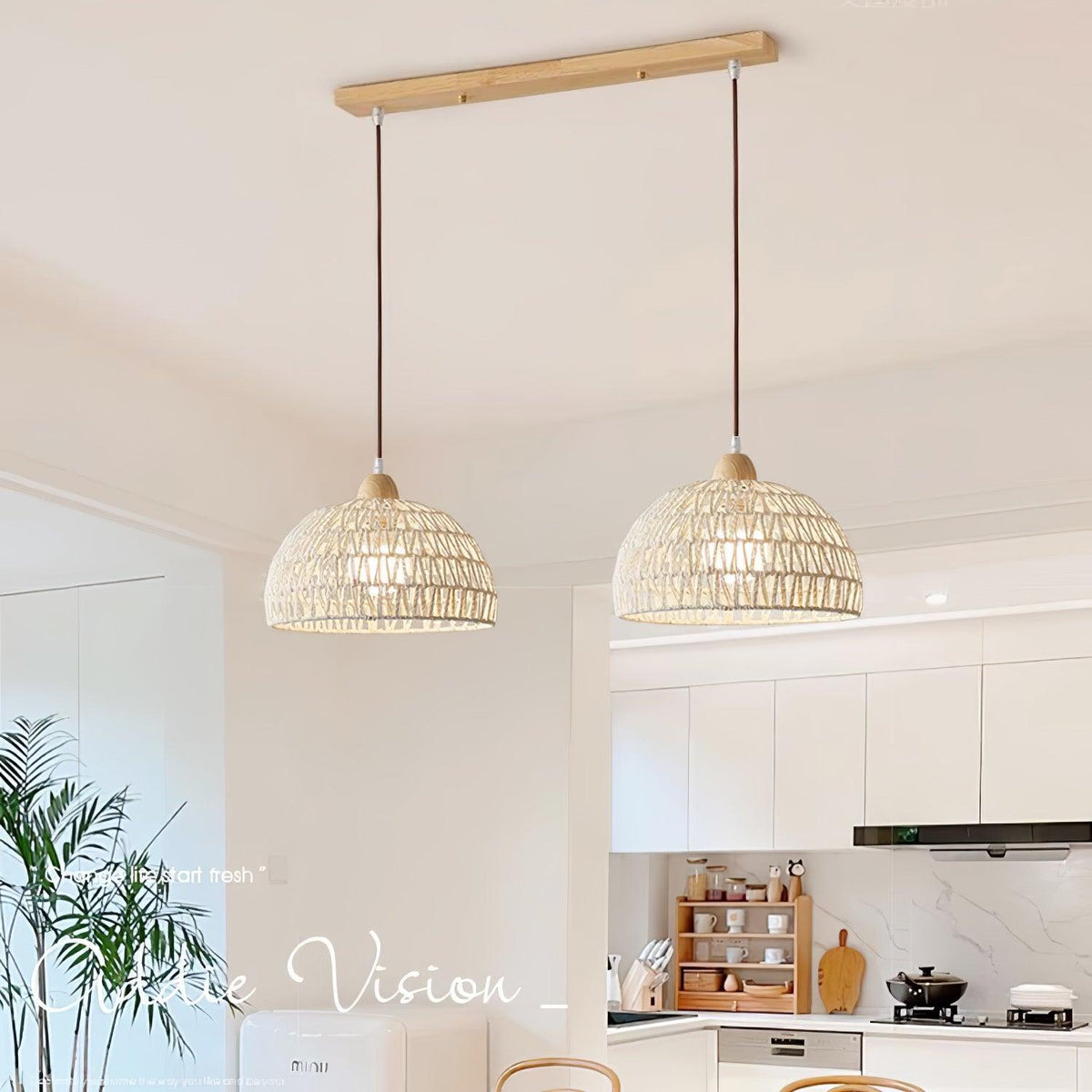 Rattan Pendant Light with Arch Design-Lighting > Pendant Lights-casanuva-casanuva