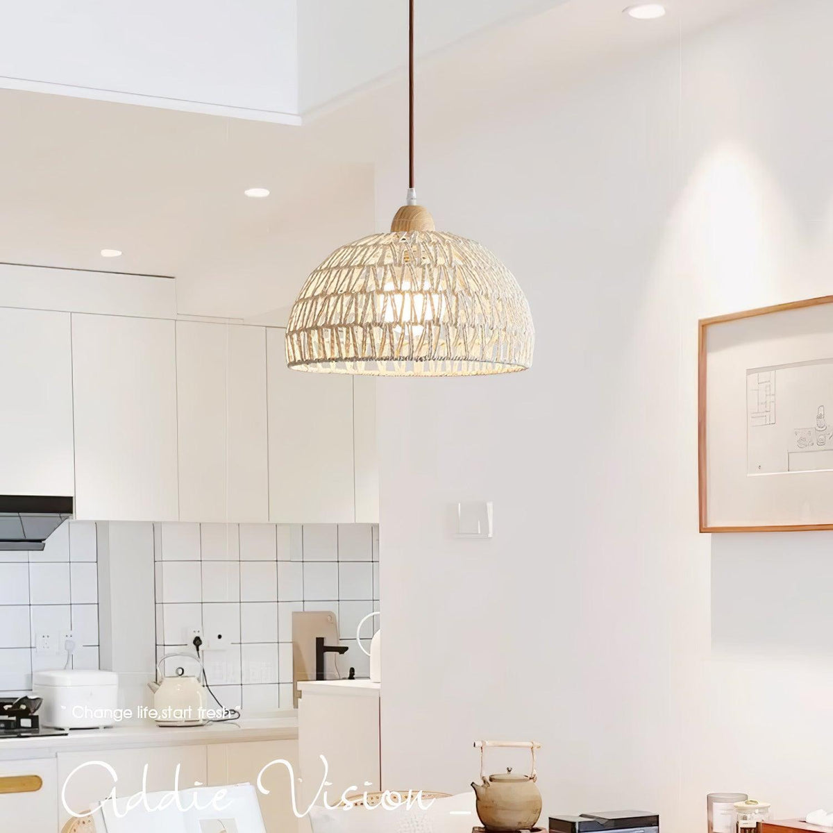 Rattan Pendant Light with Arch Design-Lighting > Pendant Lights-casanuva-casanuva