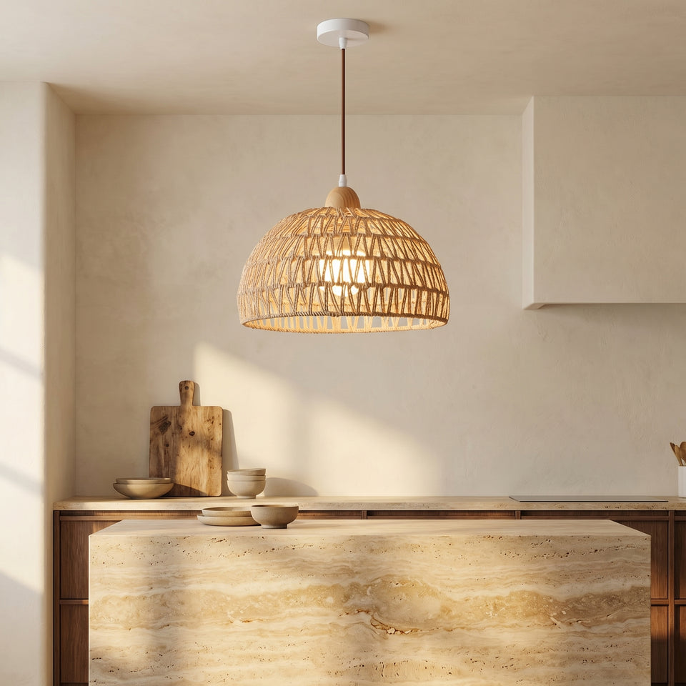 Rattan Pendant Light with Arch Design-Lighting > Pendant Lights-casanuva-casanuva