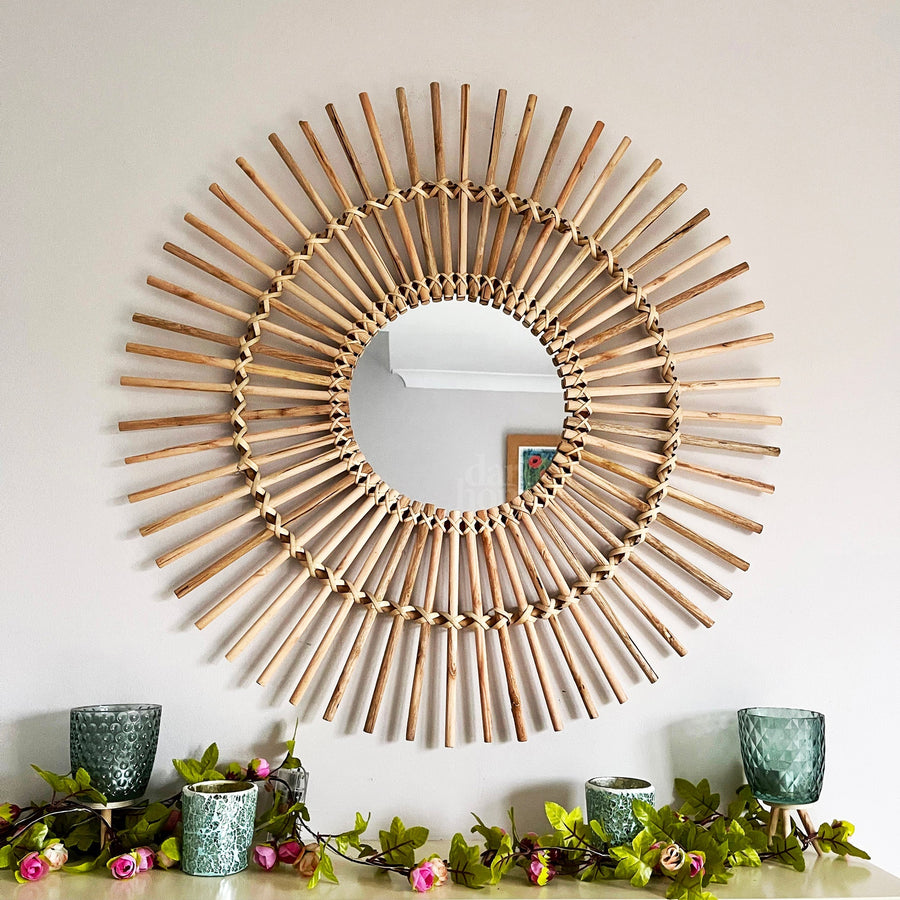 Rattan Wall Mirror 80cm Natural Finish-Home Decor > Decorative Accessories-casanuva-casanuva