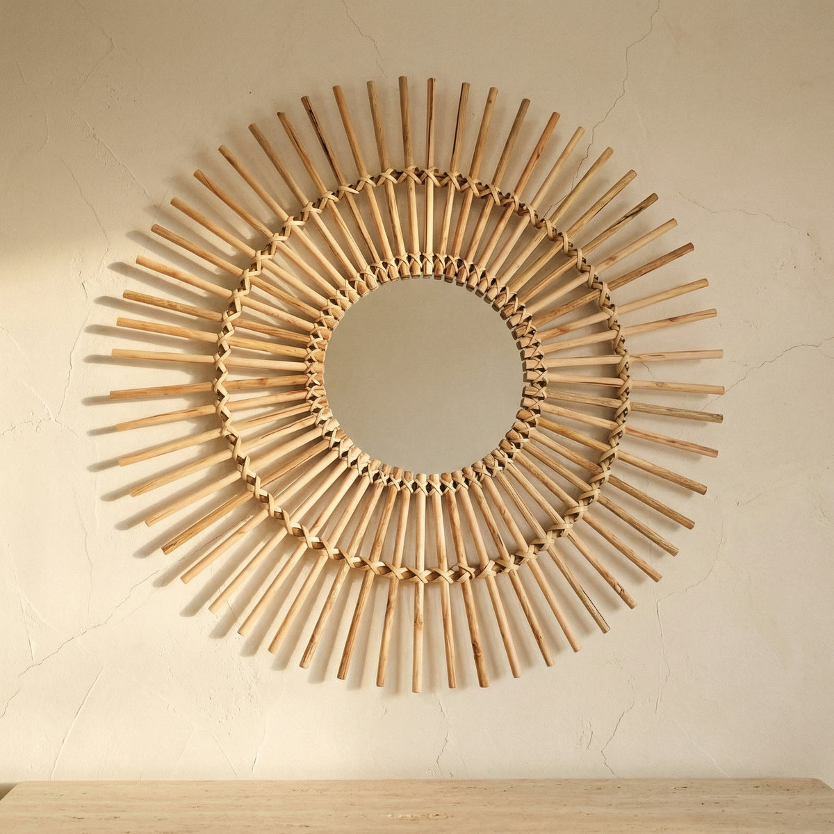 Rattan Wall Mirror 80cm Natural Finish-Home Decor > Decorative Accessories-casanuva-casanuva