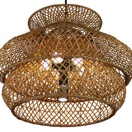 Rattan Weaving 3 Layer Chandelier for 4 or 6 Lights-Lighting > Chandeliers & Pendant Lights-casanuva-casanuva