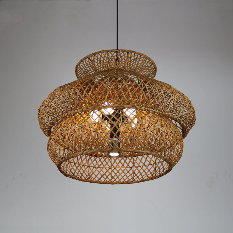 Rattan Weaving 3 Layer Chandelier for 4 or 6 Lights-Lighting > Chandeliers & Pendant Lights-casanuva-23.62"-100V-120V-casanuva