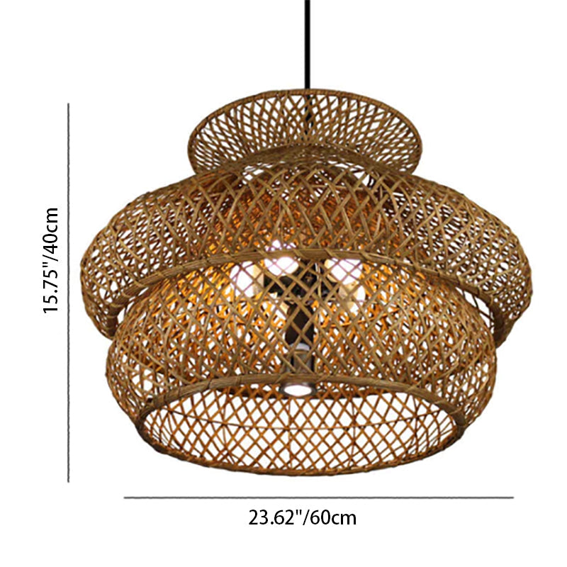 Rattan Weaving 3 Layer Chandelier for 4 or 6 Lights-Lighting > Chandeliers & Pendant Lights-casanuva-casanuva