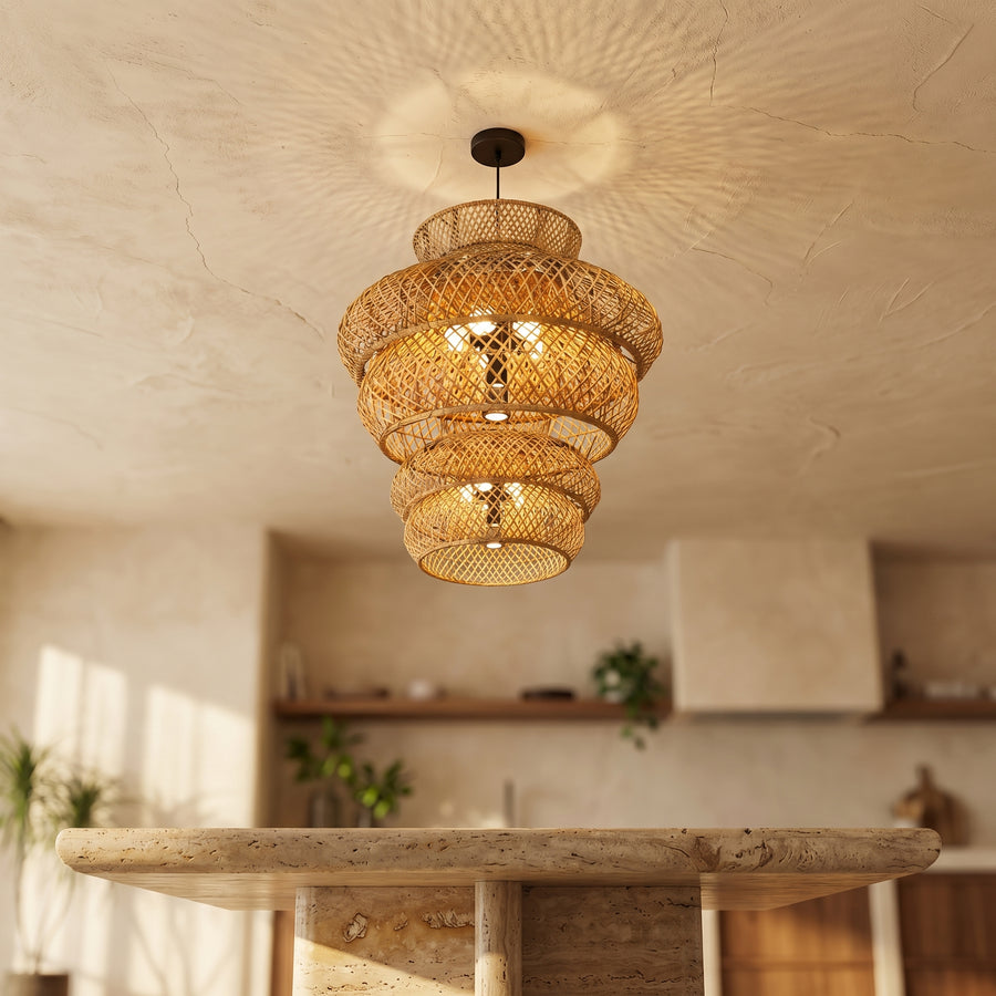 Rattan Weaving 3 Layer Chandelier for 4 or 6 Lights-Lighting > Chandeliers & Pendant Lights-casanuva-casanuva