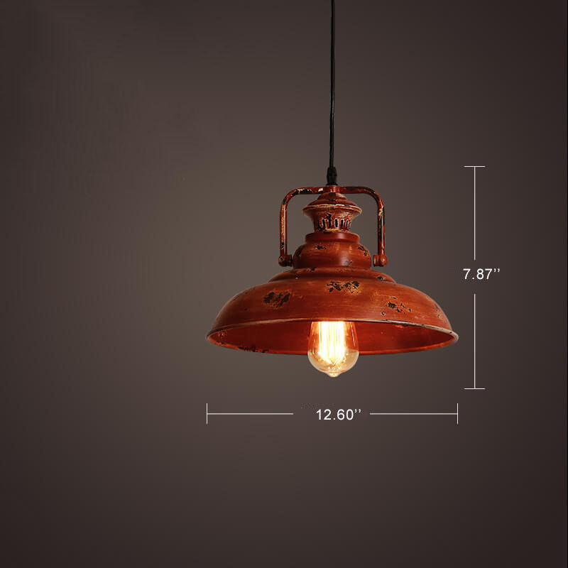 Red Rust Dome Pendant Light 1-Light Retro Design-Lighting > Pendant Lights-casanuva-casanuva