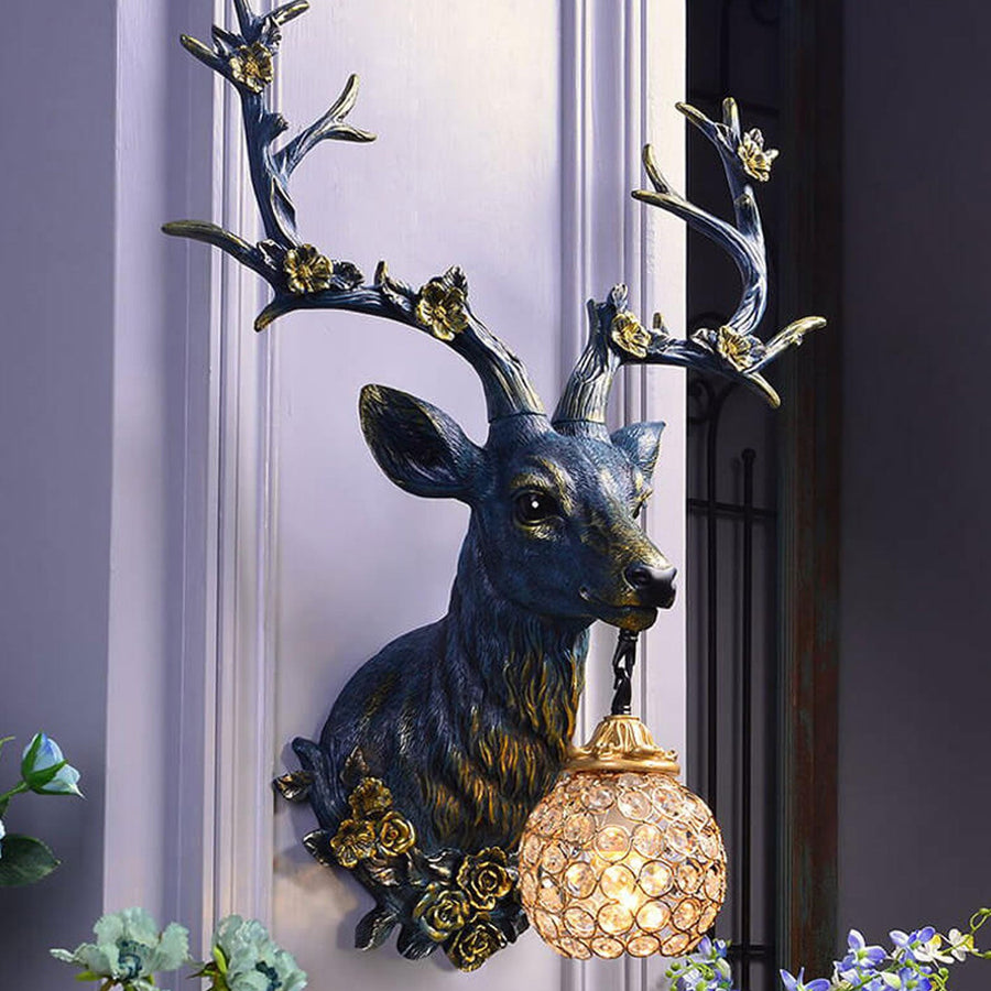 Resin Deer Head Wall Sconce Lamp 1-Light Retro Design-Lighting > Wall Lights-casanuva-110V-120V-Blue-casanuva