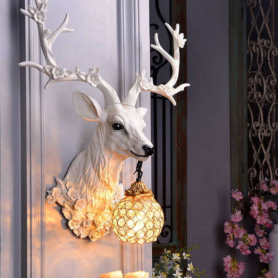 Resin Deer Head Wall Sconce Lamp 1-Light Retro Design-Lighting > Wall Lights-casanuva-110V-120V-White-casanuva
