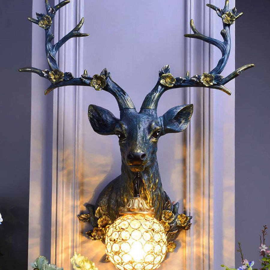 Resin Deer Head Wall Sconce Lamp 1-Light Retro Design-Lighting > Wall Lights-casanuva-220V-240V-Blue-casanuva