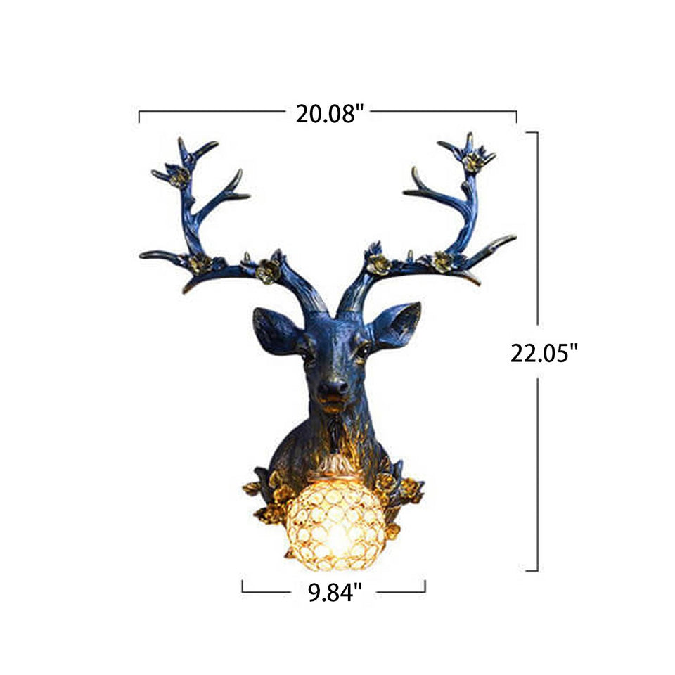 Resin Deer Head Wall Sconce Lamp 1-Light Retro Design-Lighting > Wall Lights-casanuva-casanuva