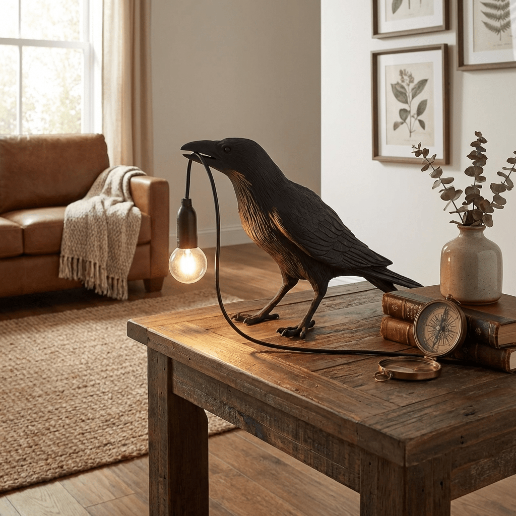 Resin Table Lamp with Raven Design-Lighting > Table Lamps-casanuva-casanuva