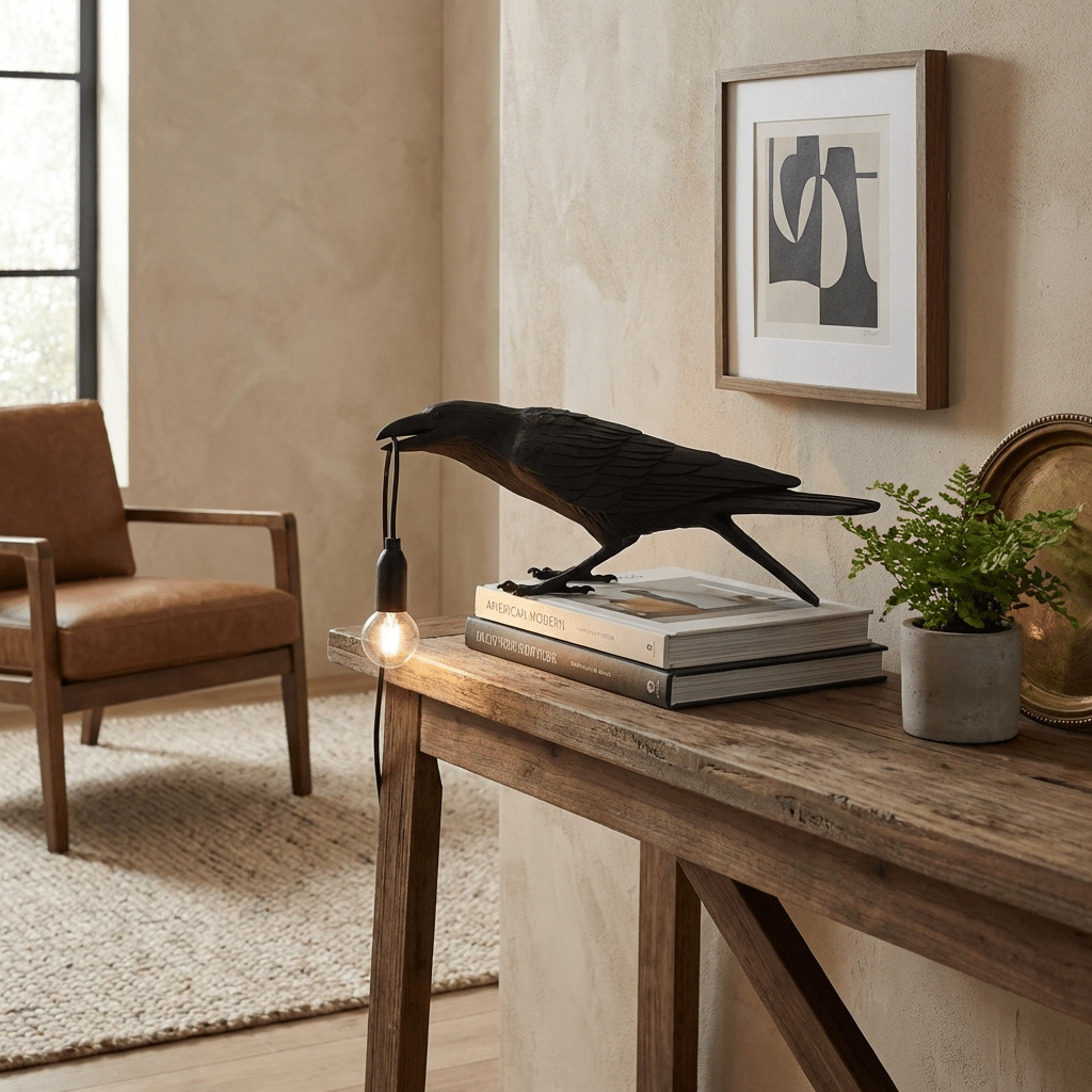 Resin Table Lamp with Raven Design-Lighting > Table Lamps-casanuva-casanuva