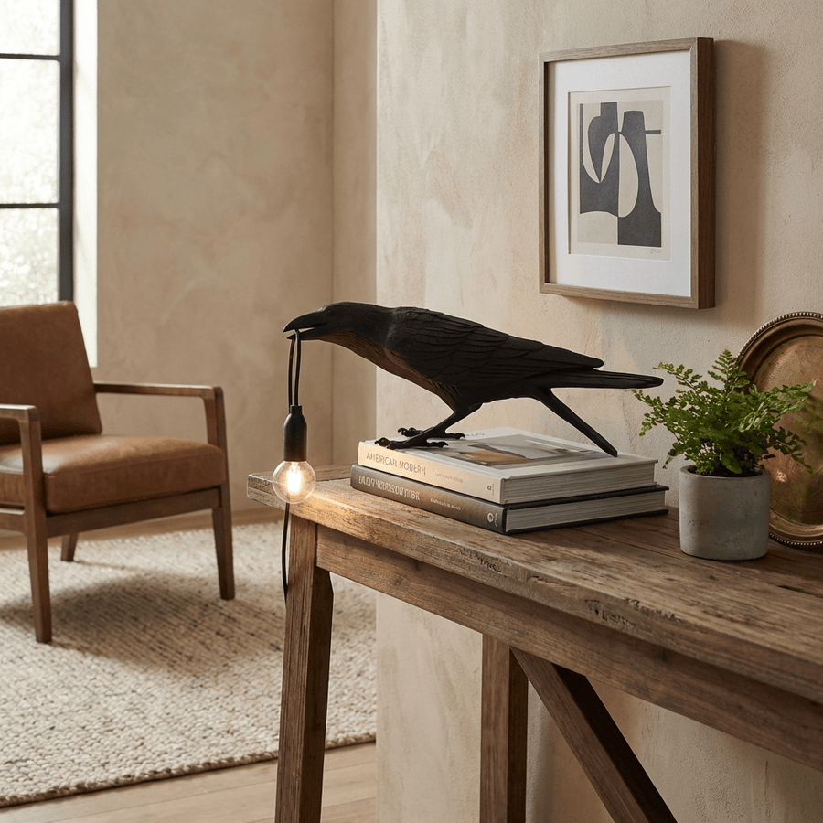 Resin Table Lamp with Raven Design-Lighting > Table Lamps-casanuva-casanuva