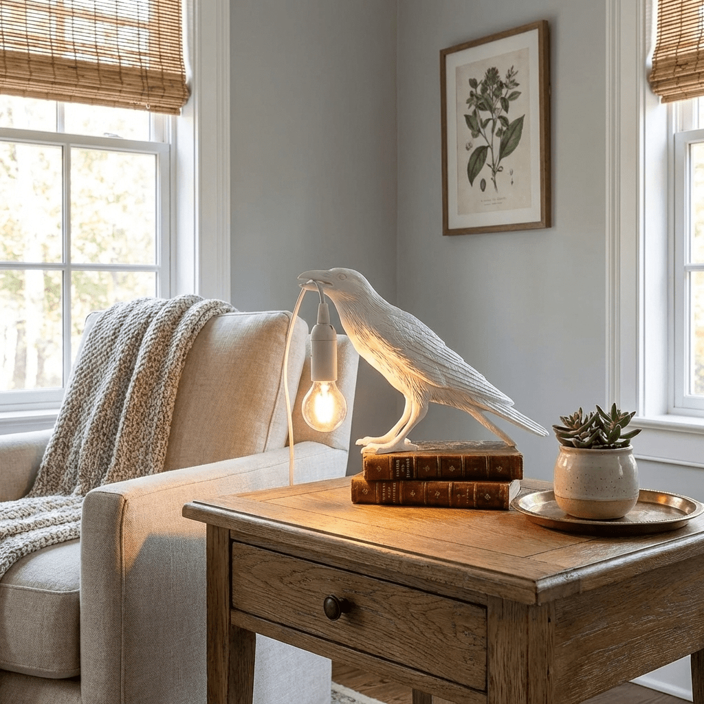 Resin Table Lamp with Raven Design-Lighting > Table Lamps-casanuva-casanuva
