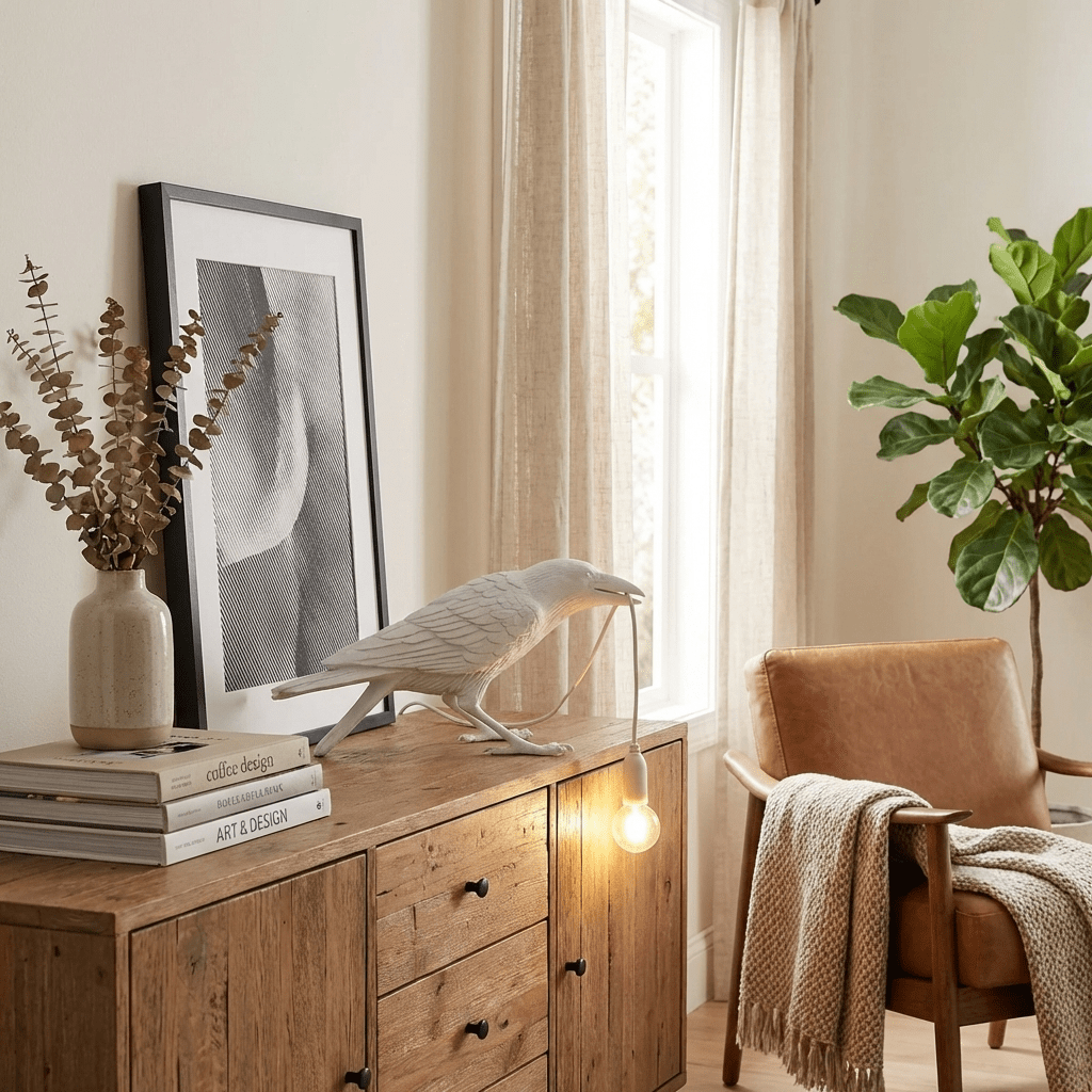 Resin Table Lamp with Raven Design-Lighting > Table Lamps-casanuva-casanuva