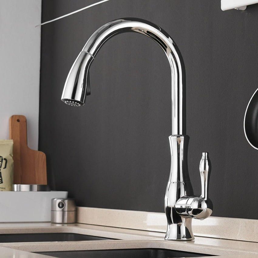 Retractable Stainless Steel Kitchen Faucet 360 Degree Swivel-Kitchen & Dining > Kitchen Faucets-casanuva-Chrome-casanuva