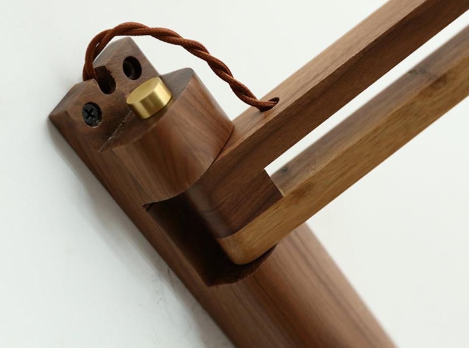Retractable Walnut Wall Sconce with White Striped Glass Shade-Lighting > Wall Lights-casanuva-casanuva