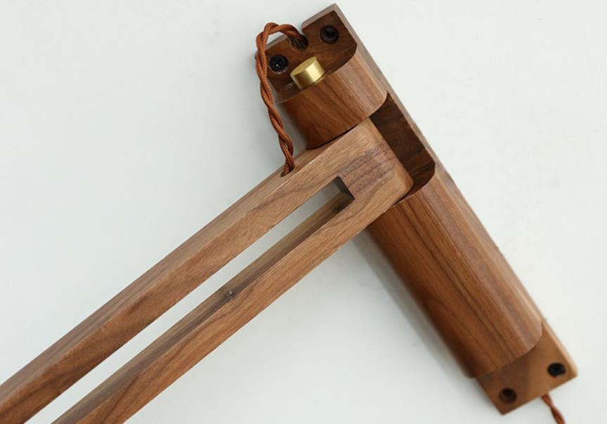 Retractable Walnut Wall Sconce with White Striped Glass Shade-Lighting > Wall Lights-casanuva-casanuva