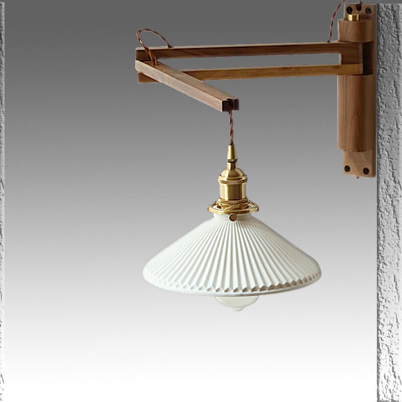 Retractable Walnut Wall Sconce with White Striped Glass Shade-Lighting > Wall Lights-casanuva-casanuva