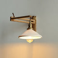 Retractable Walnut Wall Sconce with White Striped Glass Shade-Lighting > Wall Lights-casanuva-Rubberwood-A - Foldable-Hardwired - 100V-120V-casanuva