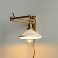Retractable Walnut Wall Sconce with White Striped Glass Shade-Lighting > Wall Lights-casanuva-Rubberwood-A - Foldable-Plug-in - 100V-120V-casanuva