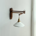 Retractable Walnut Wall Sconce with White Striped Glass Shade-Lighting > Wall Lights-casanuva-Walnut-A - Foldable-Hardwired - 100V-120V-casanuva
