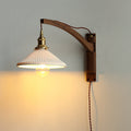 Retractable Walnut Wall Sconce with White Striped Glass Shade-Lighting > Wall Lights-casanuva-Walnut-B - Fish Rod-Plug-in - 100V-120V-casanuva