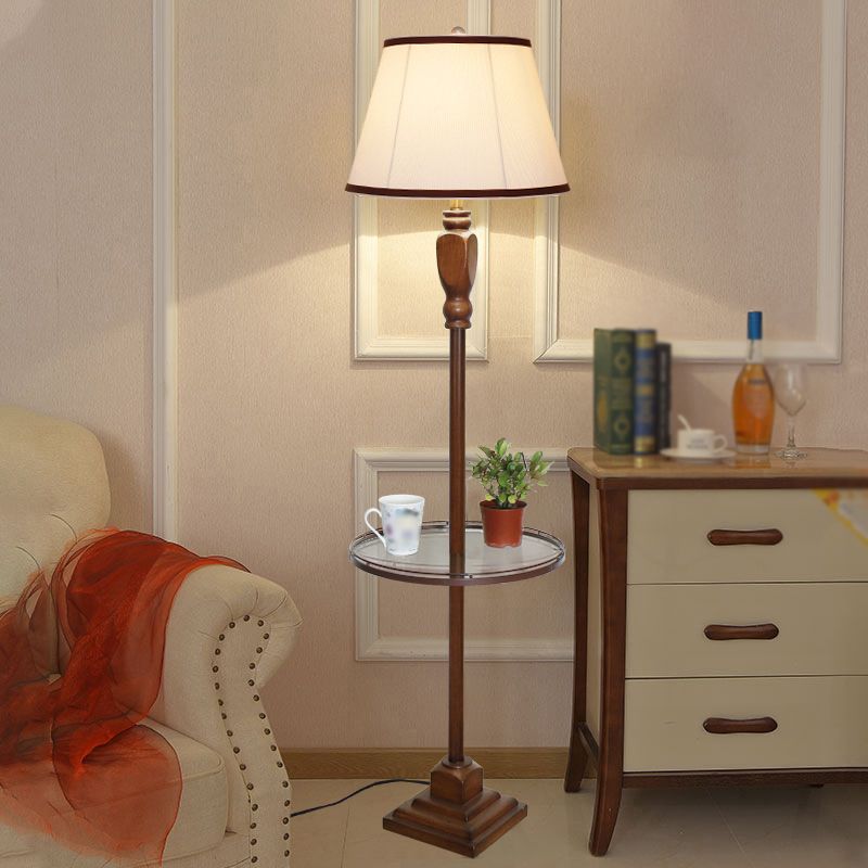 Retro Drum Floor Lamp Beige Khaki Fabric Shade Metal Base-Lighting > Floor Lamps-casanuva-Beige-With Tray-casanuva