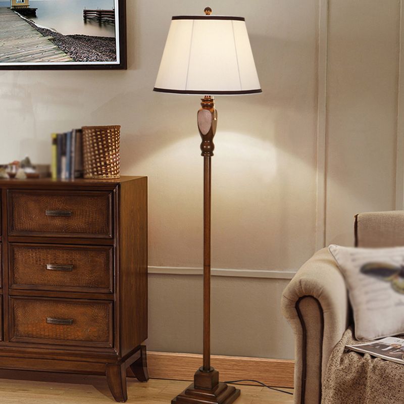 Retro Drum Floor Lamp Beige Khaki Fabric Shade Metal Base-Lighting > Floor Lamps-casanuva-Beige-Without Tray-casanuva