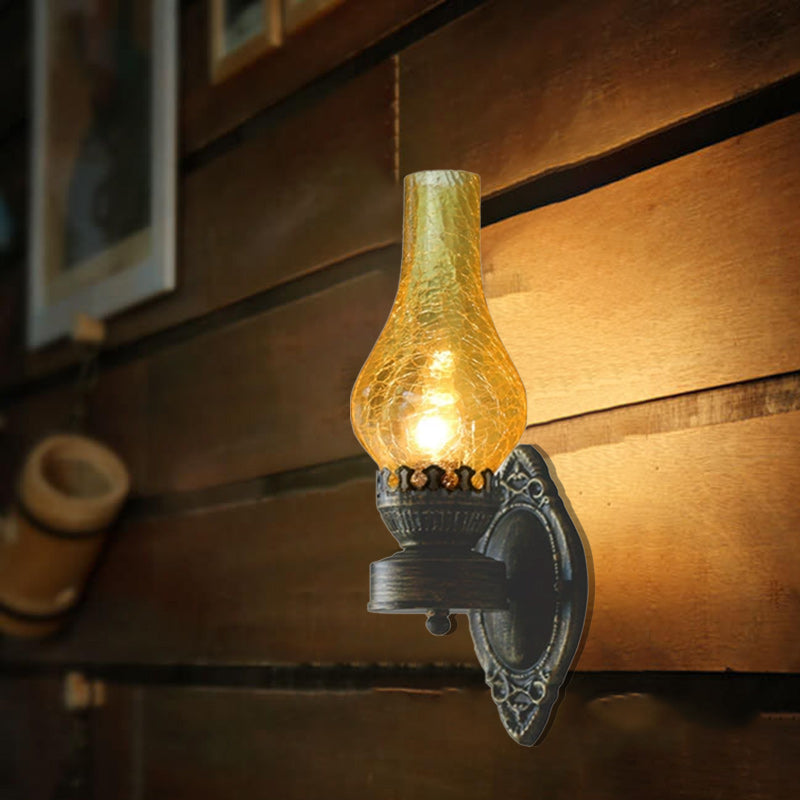 Retro Kerosene Wall Sconce Lamp 1-Light Design-Lighting > Wall Lights-casanuva-Tea Crackle Glass Shade-100V-120V-casanuva