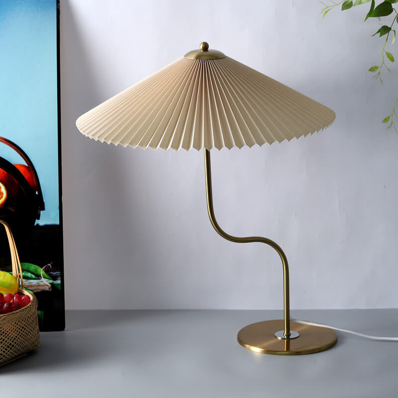 Retro Pleated Umbrella Table Lamp 1-Light Decorative Accent-Lighting > Table Lamps-casanuva-Khaki-Push Button (Bulb Chan...-100V-120V-casanuva
