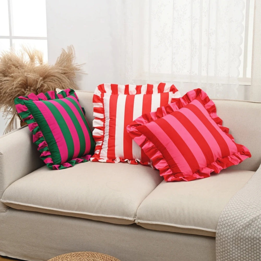 Retro Striped Ruffle Cushion Cover-Covers & Textiles > Cushion Covers-casanuva-casanuva