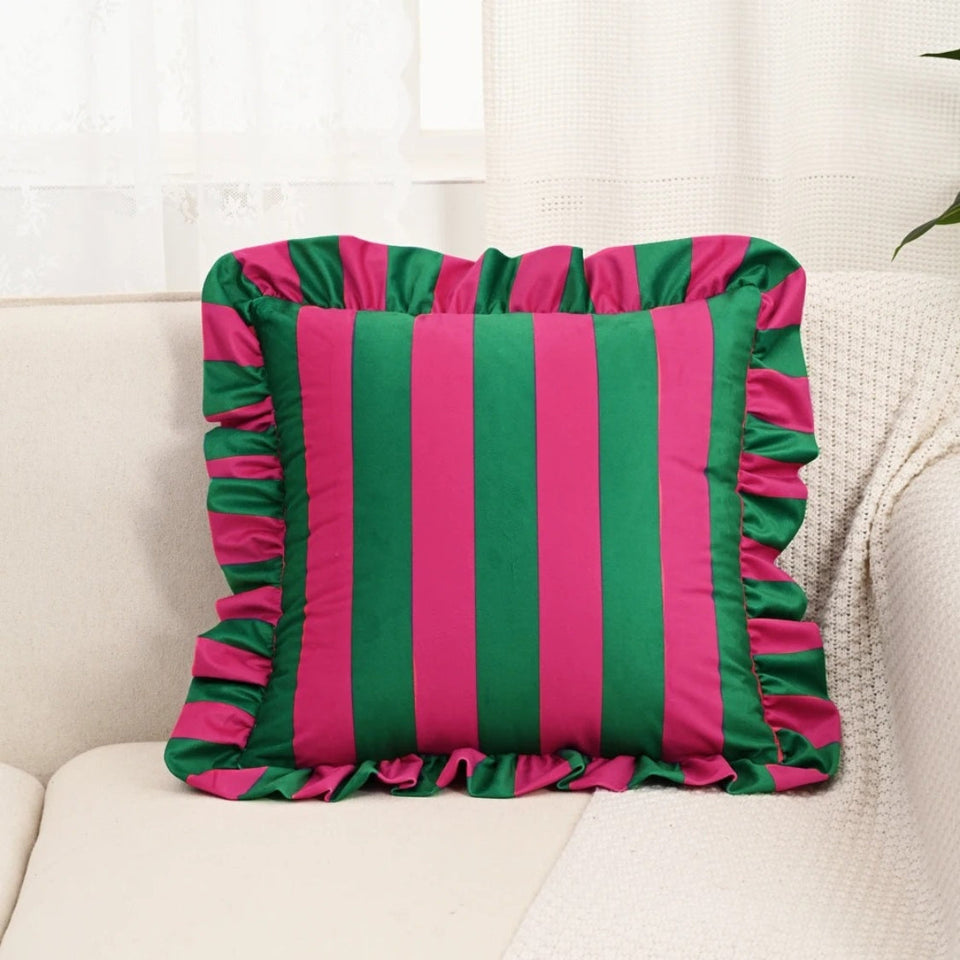 Retro Striped Ruffle Cushion Cover-Covers & Textiles > Cushion Covers-casanuva-Jungle Pop-casanuva