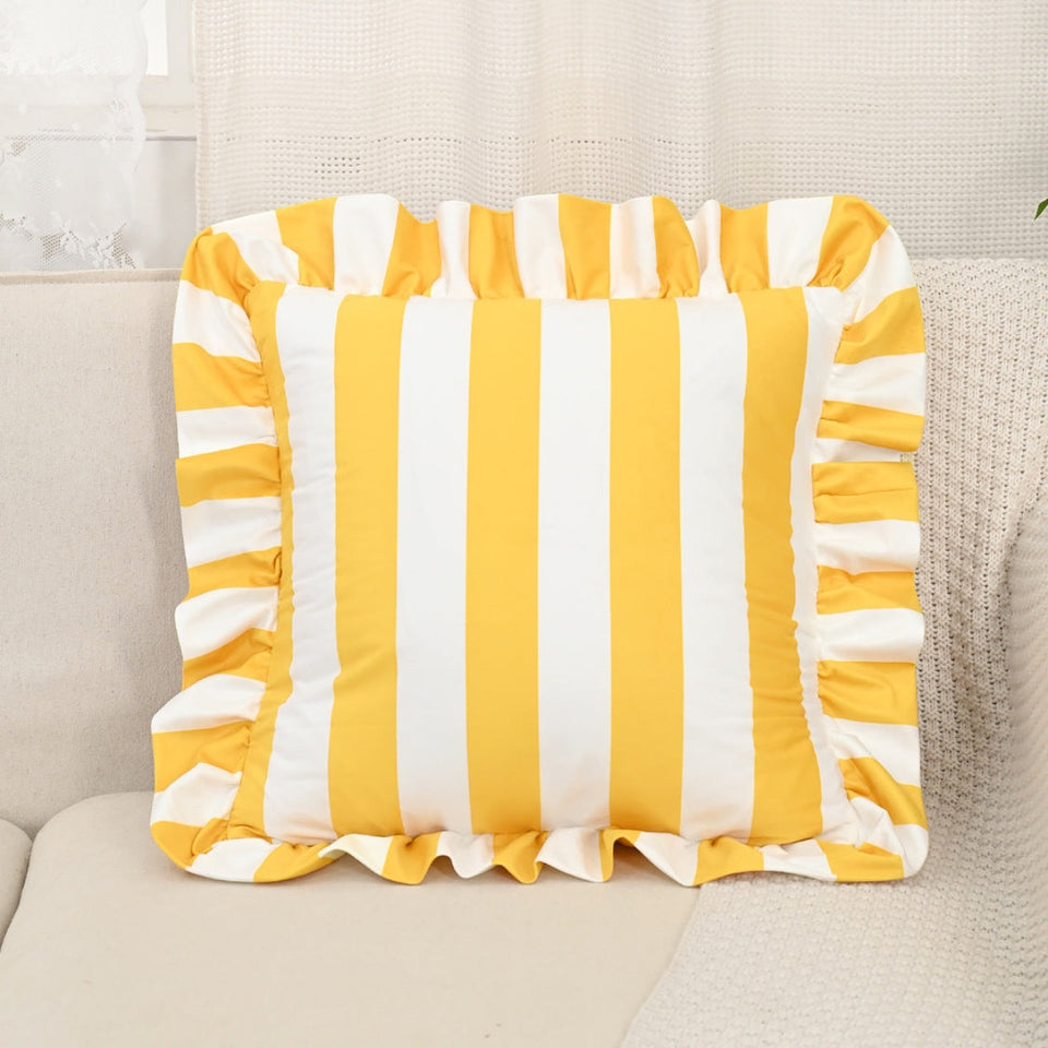 Retro Striped Ruffle Cushion Cover-Covers & Textiles > Cushion Covers-casanuva-Rose Ruffle-casanuva