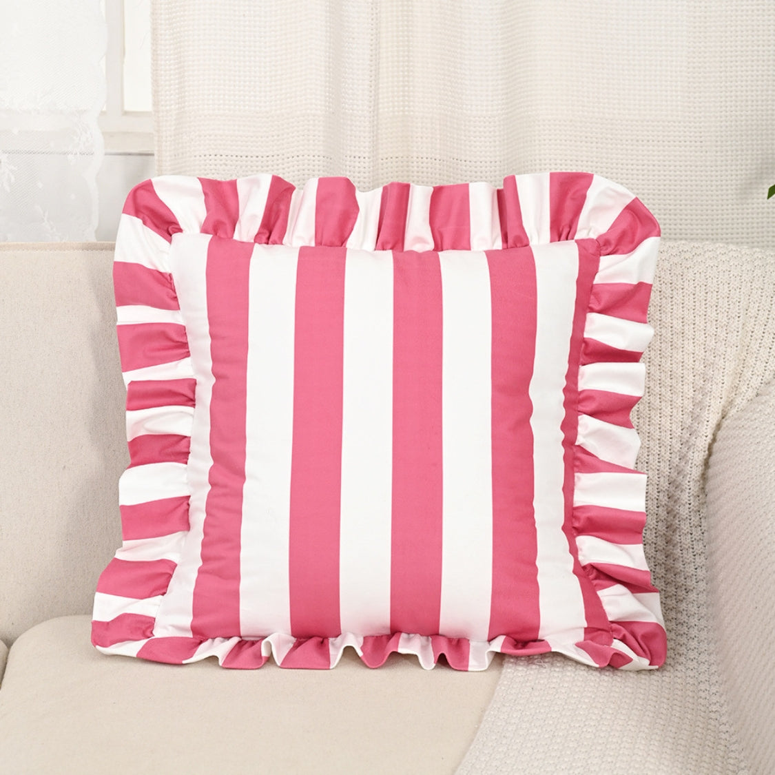 Retro Striped Ruffle Cushion Cover-Covers & Textiles > Cushion Covers-casanuva-Sunbeam Stripe-casanuva