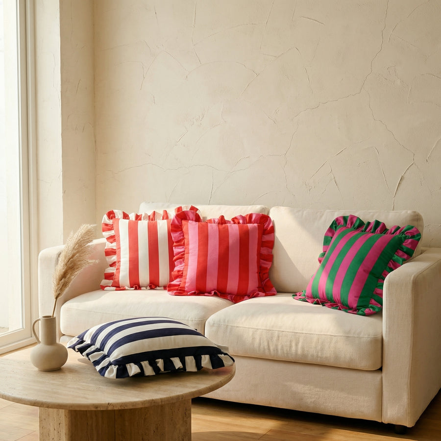 Retro Striped Ruffle Cushion Cover-Covers & Textiles > Cushion Covers-casanuva-casanuva