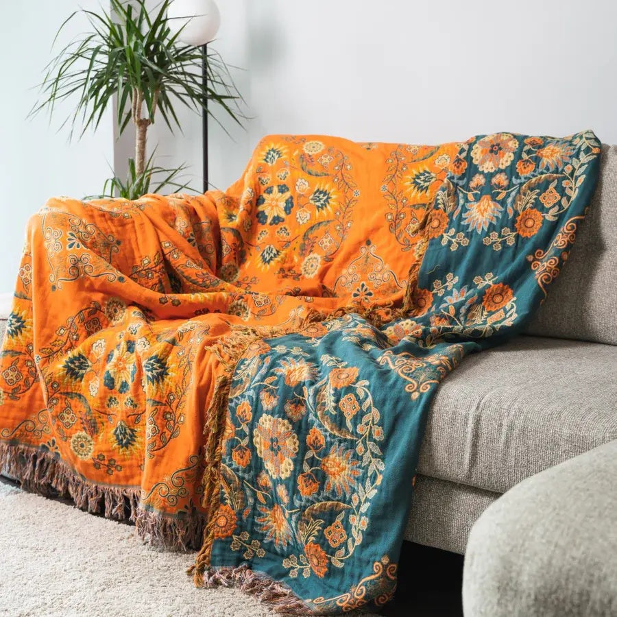 Reversible Marigold Throw Blanket-Bedding & Bath > Blankets-casanuva-casanuva