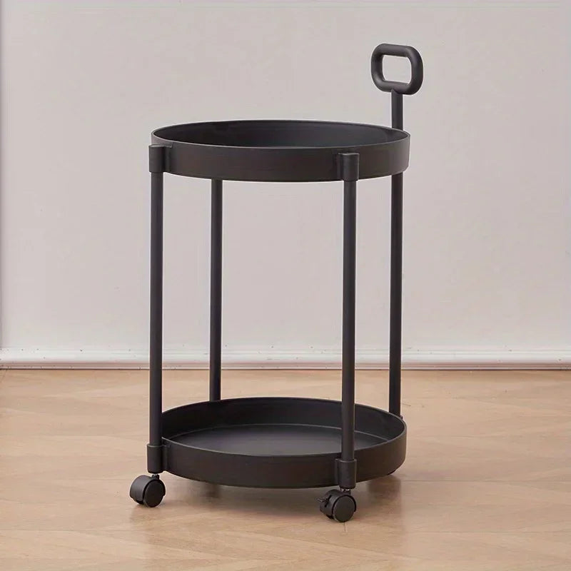 Rolling Side Table with Two Layers and Handle-Furniture > Side Tables-casanuva-Black-casanuva