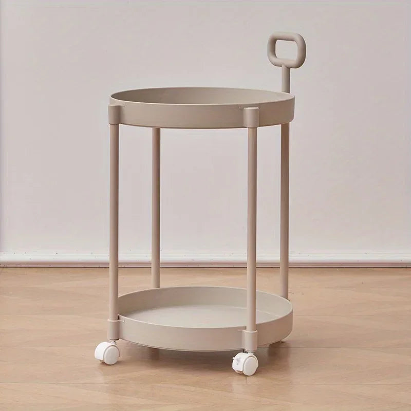 Rolling Side Table with Two Layers and Handle-Furniture > Side Tables-casanuva-Khaki-casanuva