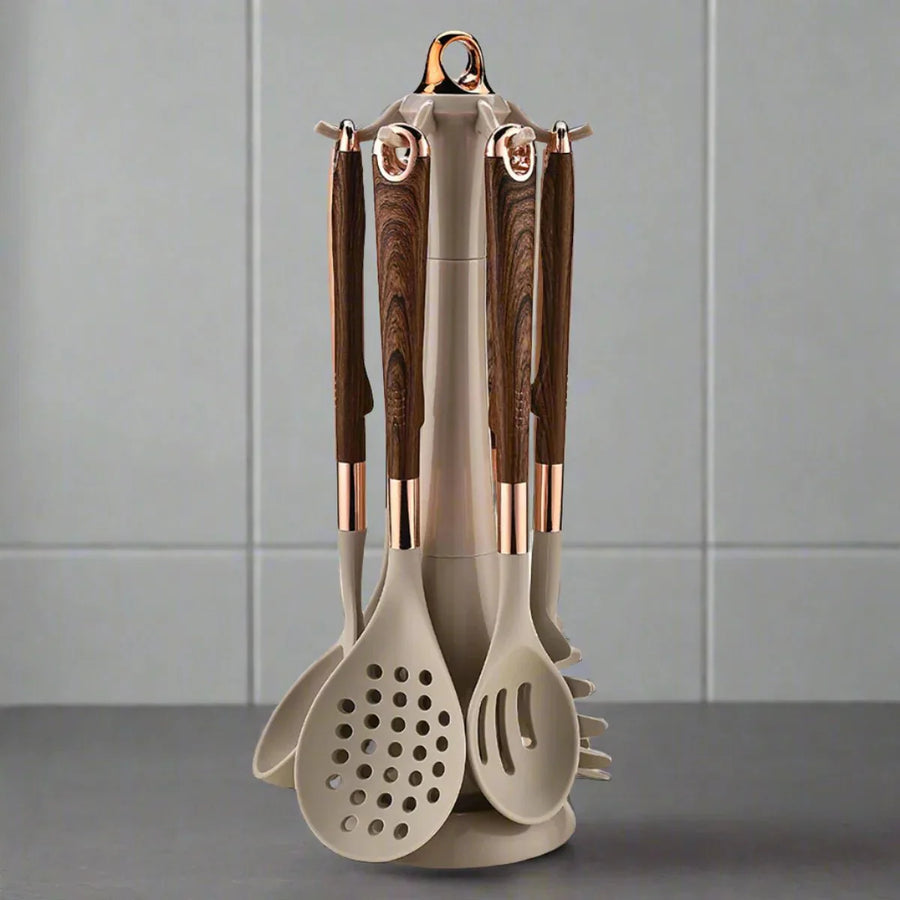 Rose Gold Kitchen Utensil Set 7-Piece with Stand-Kitchen & Dining > Cooking Utensils-casanuva-casanuva