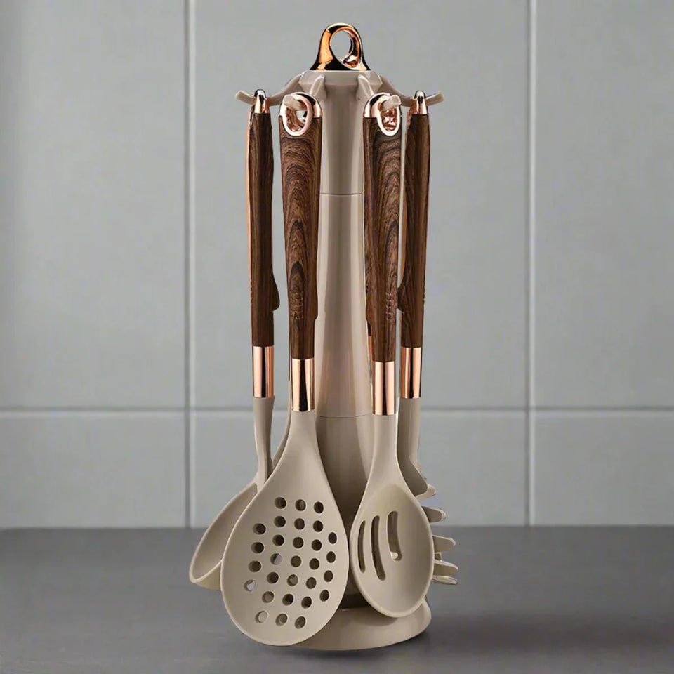Rose Gold Kitchen Utensil Set 7-Piece with Stand-Kitchen & Dining > Cooking Utensils-casanuva-casanuva