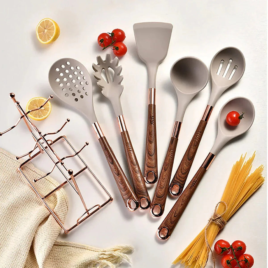 Rose Gold Kitchen Utensil Set 7-Piece with Stand-Kitchen & Dining > Cooking Utensils-casanuva-casanuva