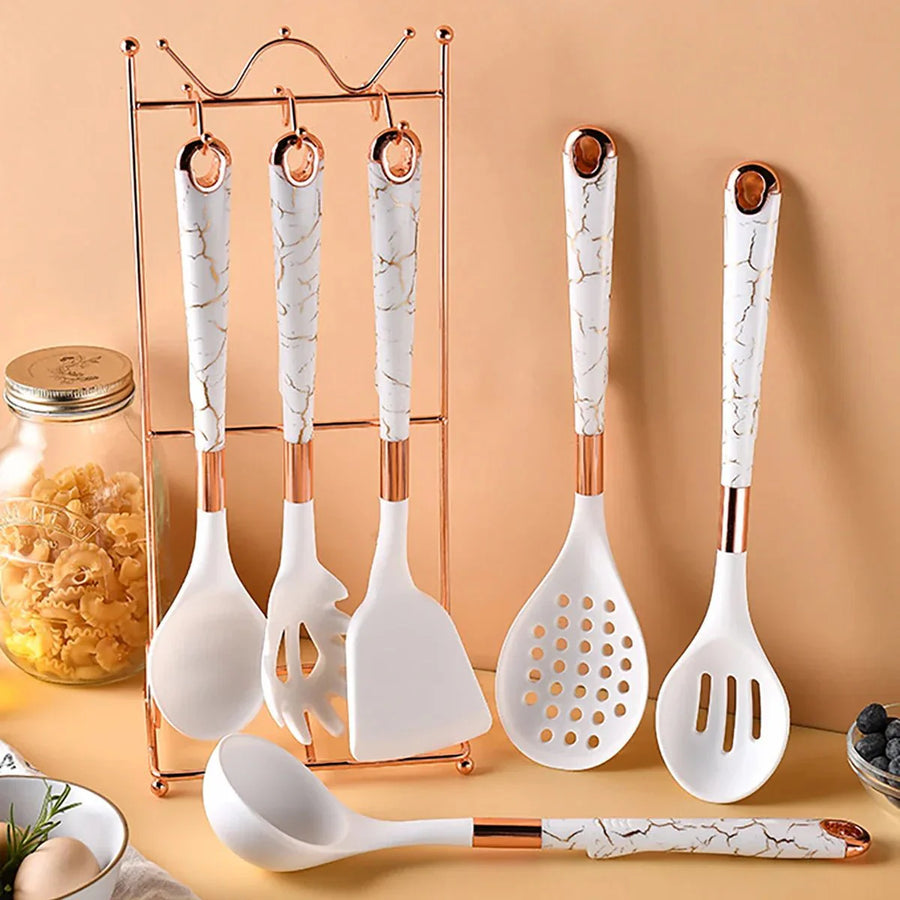 Rose Gold Kitchen Utensil Set 7-Piece with Stand-Kitchen & Dining > Cooking Utensils-casanuva-casanuva