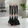 Rose Gold Kitchen Utensil Set 7-Piece with Stand-Kitchen & Dining > Cooking Utensils-casanuva-Black-Rose Gold Stand-casanuva
