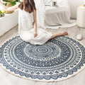 Round Boho Area Rug Geometric Cotton Design-Rugs & Mats > Area Rugs-casanuva-casanuva