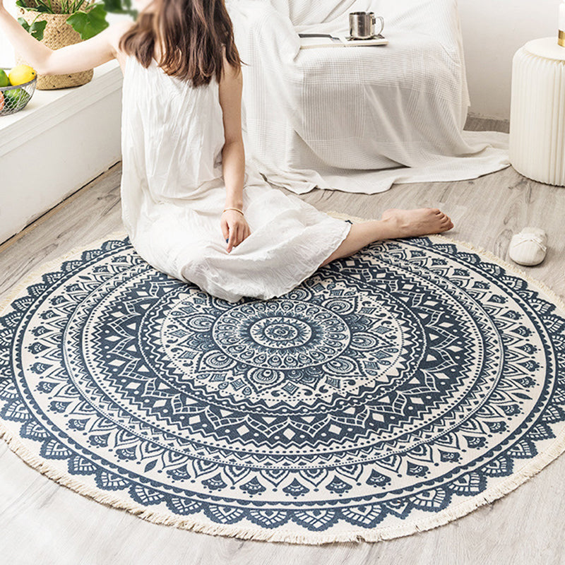Round Boho Area Rug Geometric Cotton Design-Rugs & Mats > Area Rugs-casanuva-casanuva